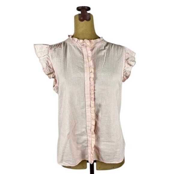 LOFT Pink Short Sleeve Button-Down Top Medium - Picture 1 of 5